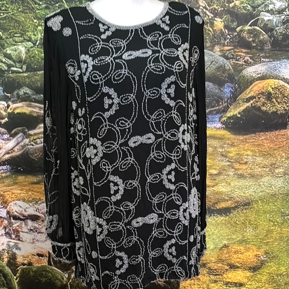 Elegant Black and Silver Embroidered Women's Top